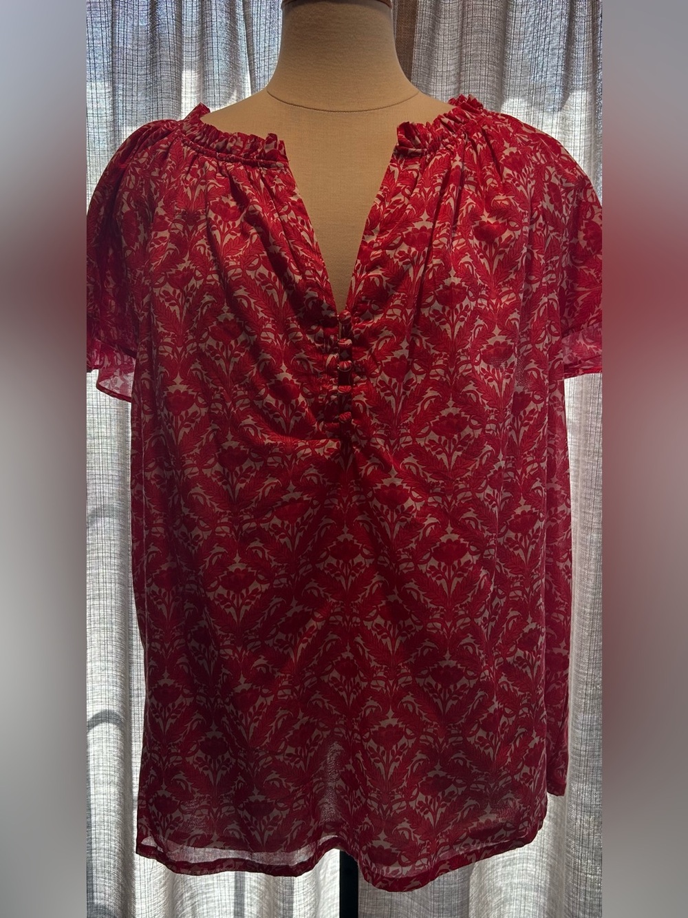 Chelsea & Theodore Red Floral Peasant Blouse